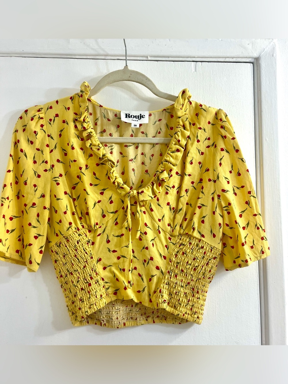 Rouje Yellow Crop Top with Red Floral Print